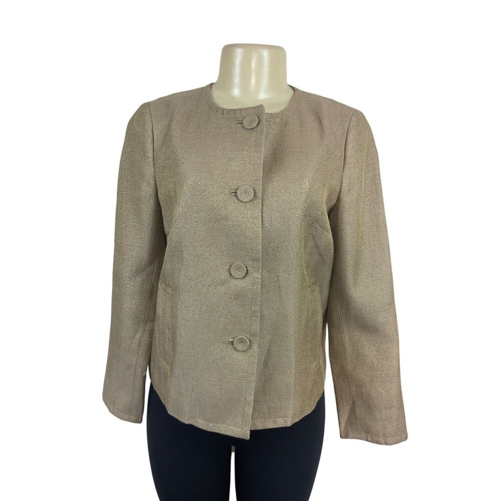 Talbots Beige Textured Open Blazer With Button Closures & Pockets Sz 4